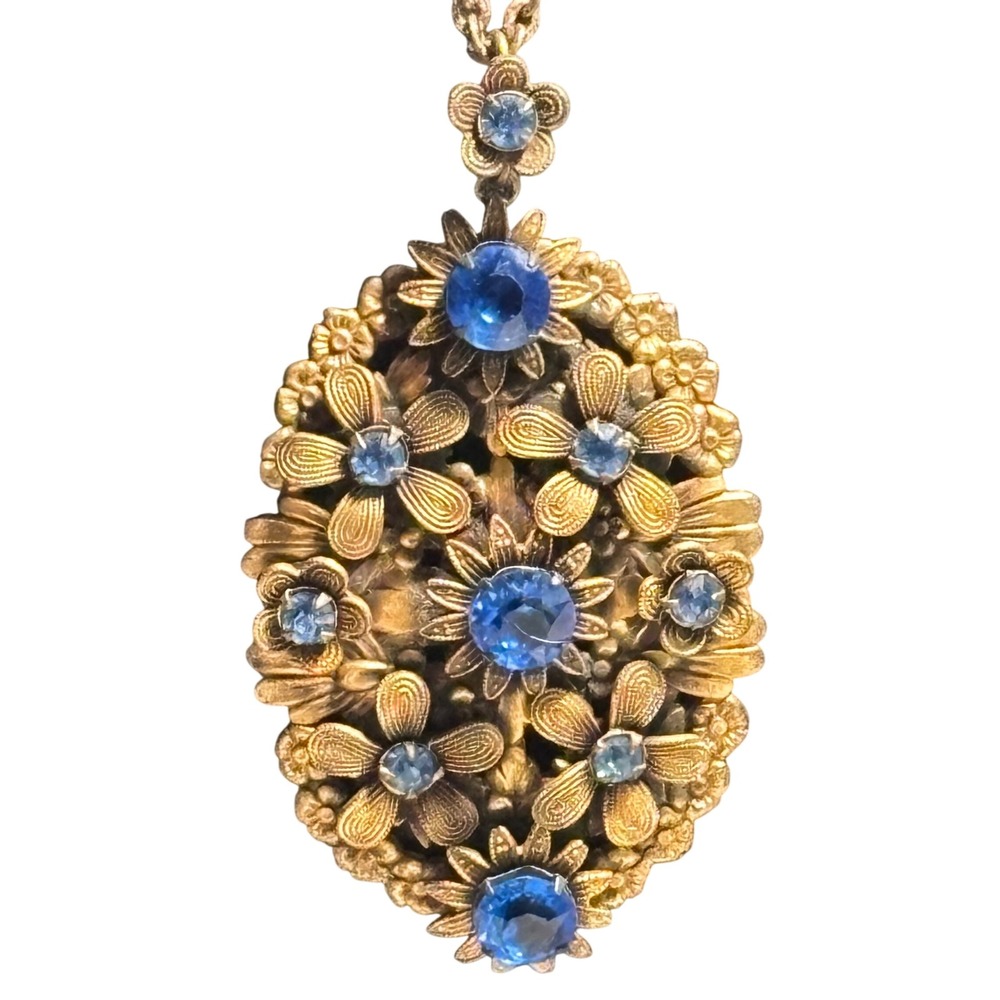 Art Deco / Victorian Revival Floral Filigree Medallion Pendant Necklace 20s-40s